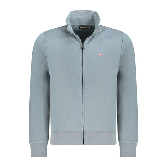 Napapijri Gray Cotton Men Sweater with zip front and logo embroidery, perfect for casual style and everyday comfort.