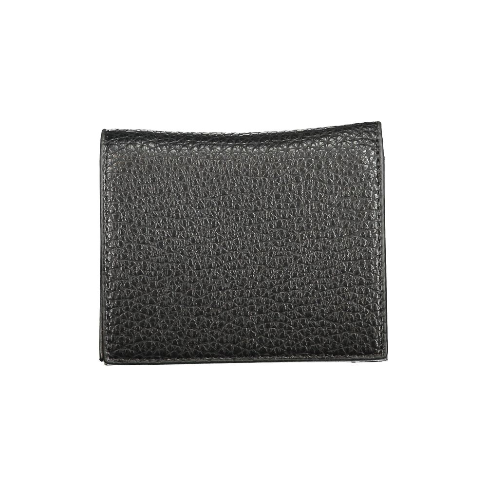 Mario Valentino Black Polyethylene Wallet with coin purse, card spaces, automatic closure, and logo, made from recycled materials.