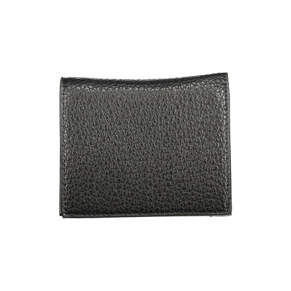 Mario Valentino Black Polyethylene Wallet with coin purse, card spaces, automatic closure, and logo, made from recycled materials.