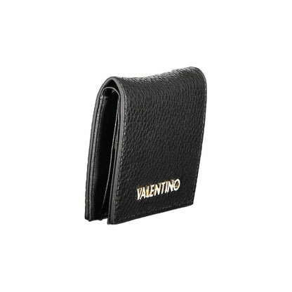 Mario Valentino Black Polyethylene Wallet with logo, featuring automatic closure and card spaces, made with recycled materials.