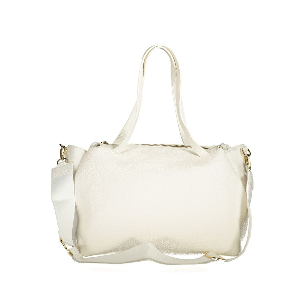Mario Valentino White Polyethylene Women Handbag with double handles and detachable strap, featuring internal pockets for organization.