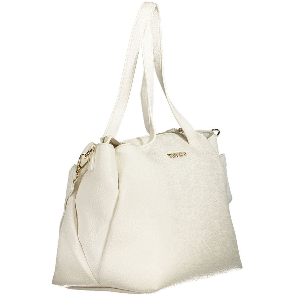 Mario Valentino White Polyethylene Women Handbag with dual handles and adjustable strap on display