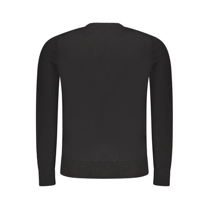 Back view of a Hugo Boss Black Cotton Sweater with long sleeves and V-neck showcasing logo applique.