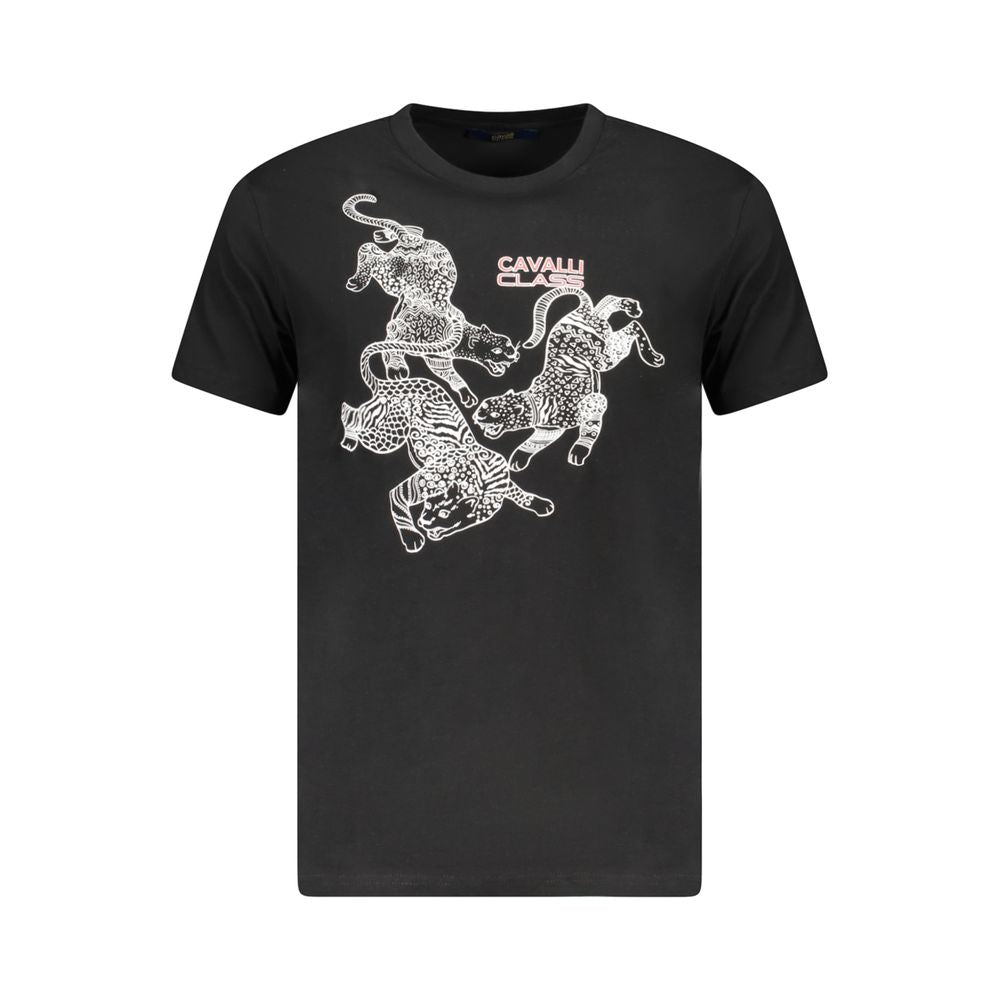 Cavalli Class Black Cotton Men T-Shirt with luxury design and bold print