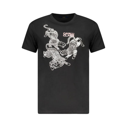 Cavalli Class Black Cotton Men T-Shirt with luxury design and bold print