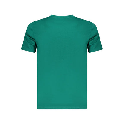 Cavalli Class Green Cotton T-Shirt with short sleeves and crew neck, featuring a logo print on the back.