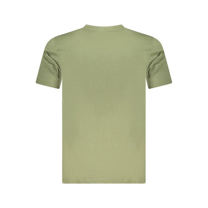Cavalli Class Green Cotton Men T-Shirt with short sleeves and crew neck, back view showing simple elegance and premium material.