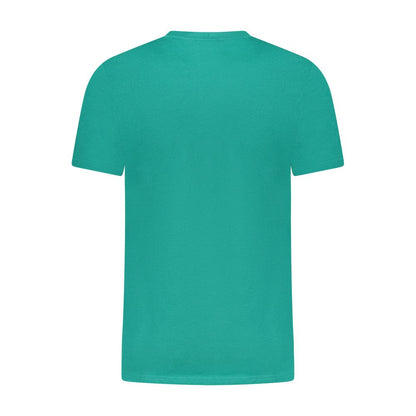 Cavalli Class Green Cotton T-Shirt with short sleeves and crew neck featuring a logo print, rear view displayed.