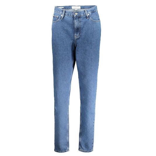Calvin Klein Blue Cotton Women Jeans with five-pocket design and button-and-zip closure, featuring 20% recycled cotton blend.