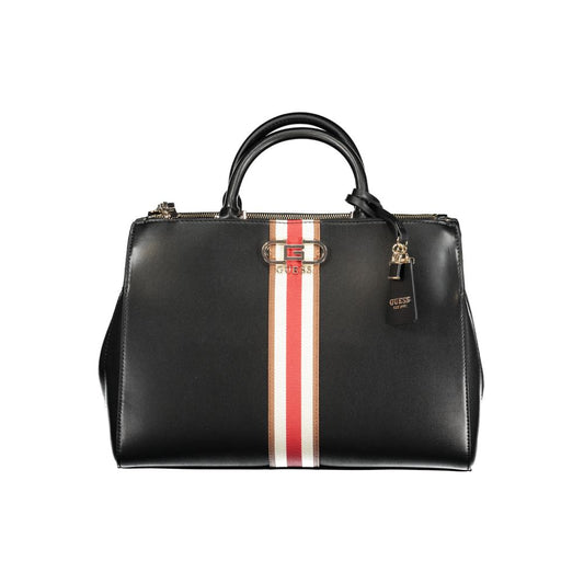 Guess Jeans Black Polyethylene Handbag with handles, removable strap, and multiple pockets for organization.