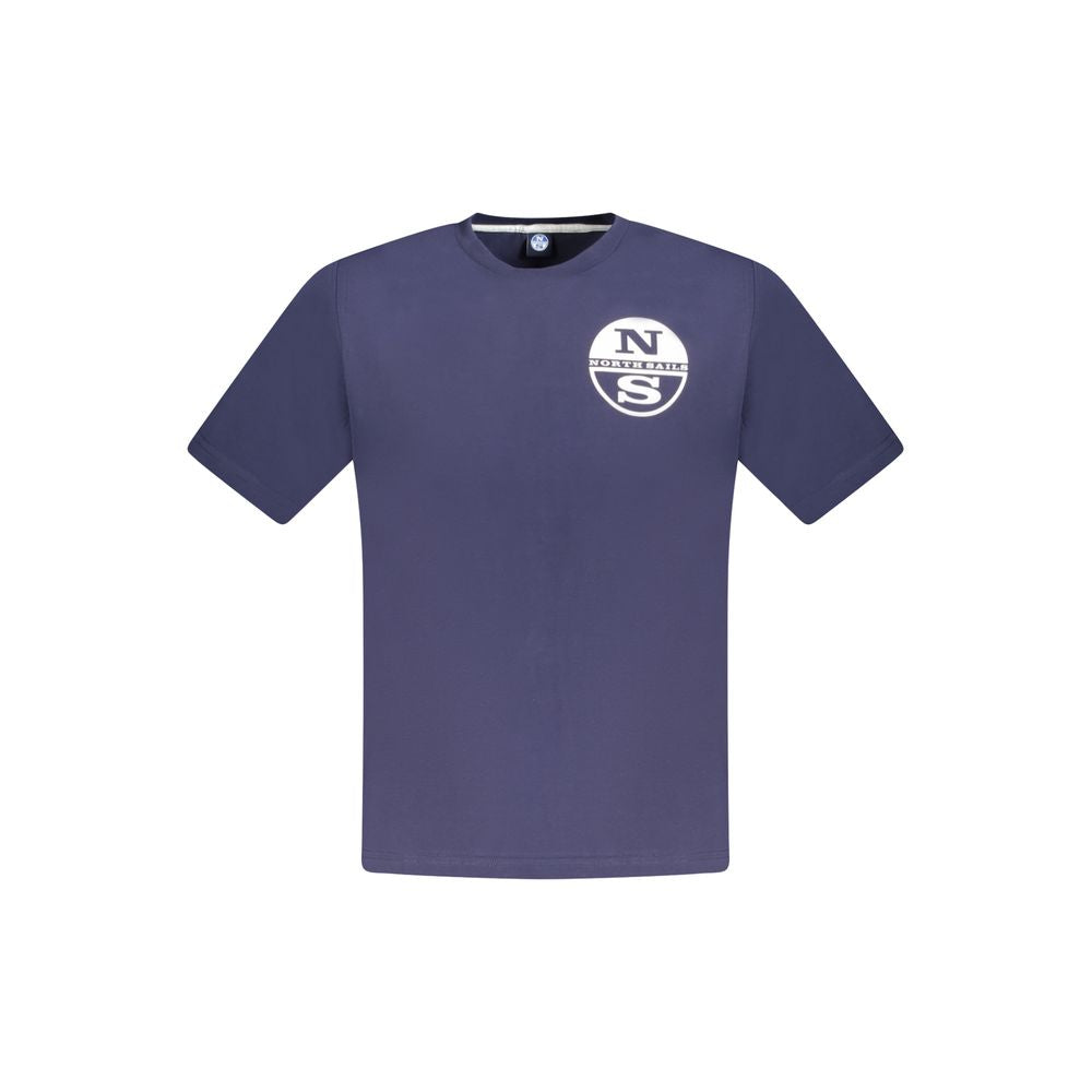 North Sails Blue Cotton Men T-Shirt with logo on front, short sleeve, 100% cotton, crew neck design, stylish casual wear, bold blue color.