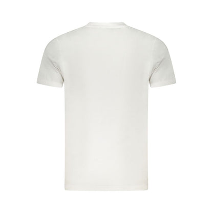 Back view of Cavalli Class White Cotton Men T-Shirt with short sleeves and pristine design.