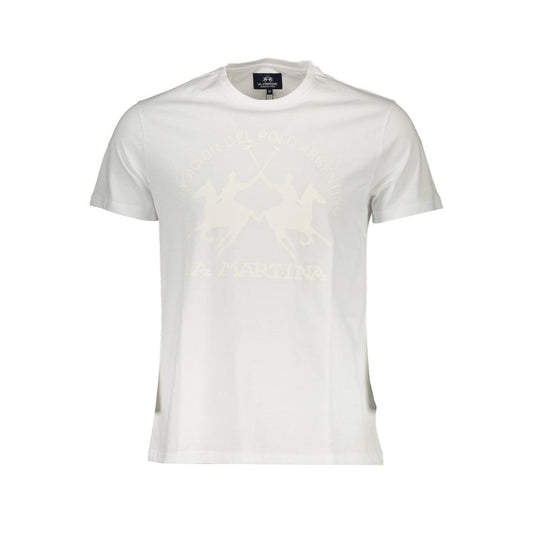 La Martina White Cotton Men T-Shirt with iconic logo on a crew neck design