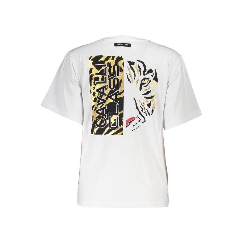 Cavalli Class White Cotton Women T-Shirt CA-38198-XS