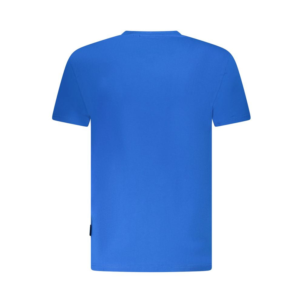 Back view of Napapijri Blue Cotton Men T-Shirt showing a plain bright blue color and regular fit design.