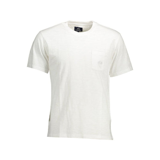 La Martina White Cotton Men T-Shirt with embroidery and pocket detail. Comfortable and stylish short sleeve, ideal for casual wear.