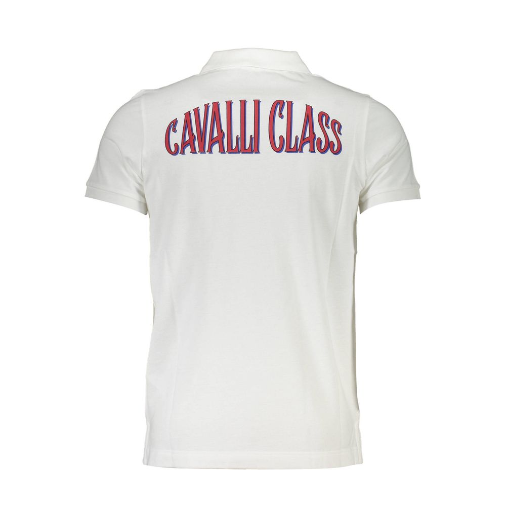 Cavalli Class White Cotton Polo Shirt