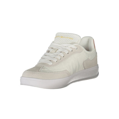 Tommy Hilfiger White Polyethylene Women Sneaker with pink accents and embroidery, showcasing modern style and comfort.
