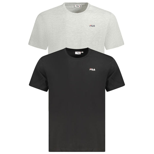 Fila Black Cotton Men T-Shirt with bold print and logo, set of black and grey, made from 100% organic cotton, perfect for streetwear style.