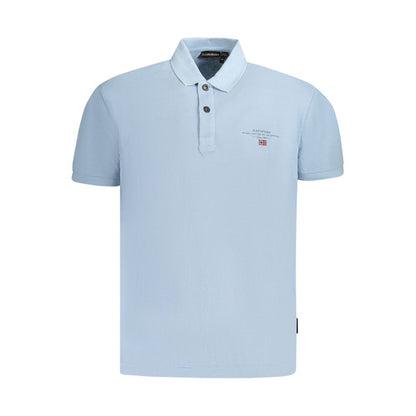 Napapijri Light Blue Cotton Men Polo Shirt with embroidery and logo, perfect for casual wear.