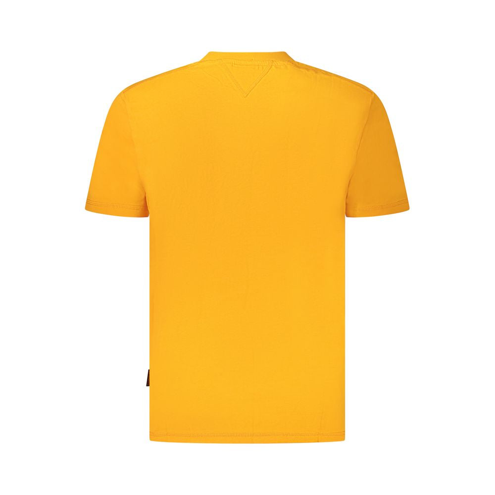 Rear view of Napapijri Orange Cotton Men T-Shirt showcasing short sleeves and classic design.