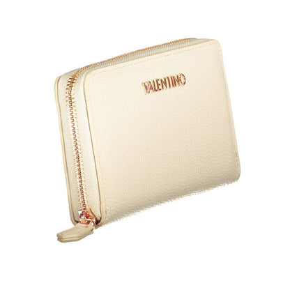 Mario Valentino Beige Polyethylene Wallet with zip closure, logo, 6 compartments, coin purse, and double card spaces, recycled material