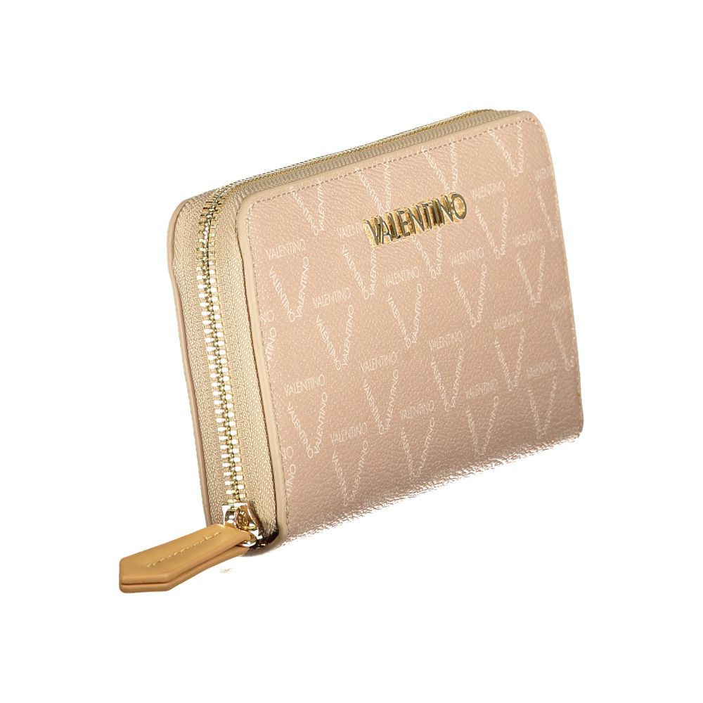 Mario Valentino Beige Polyethylene Wallet with logo, zip closure, contrasting details, 3 compartments, and coin purse.