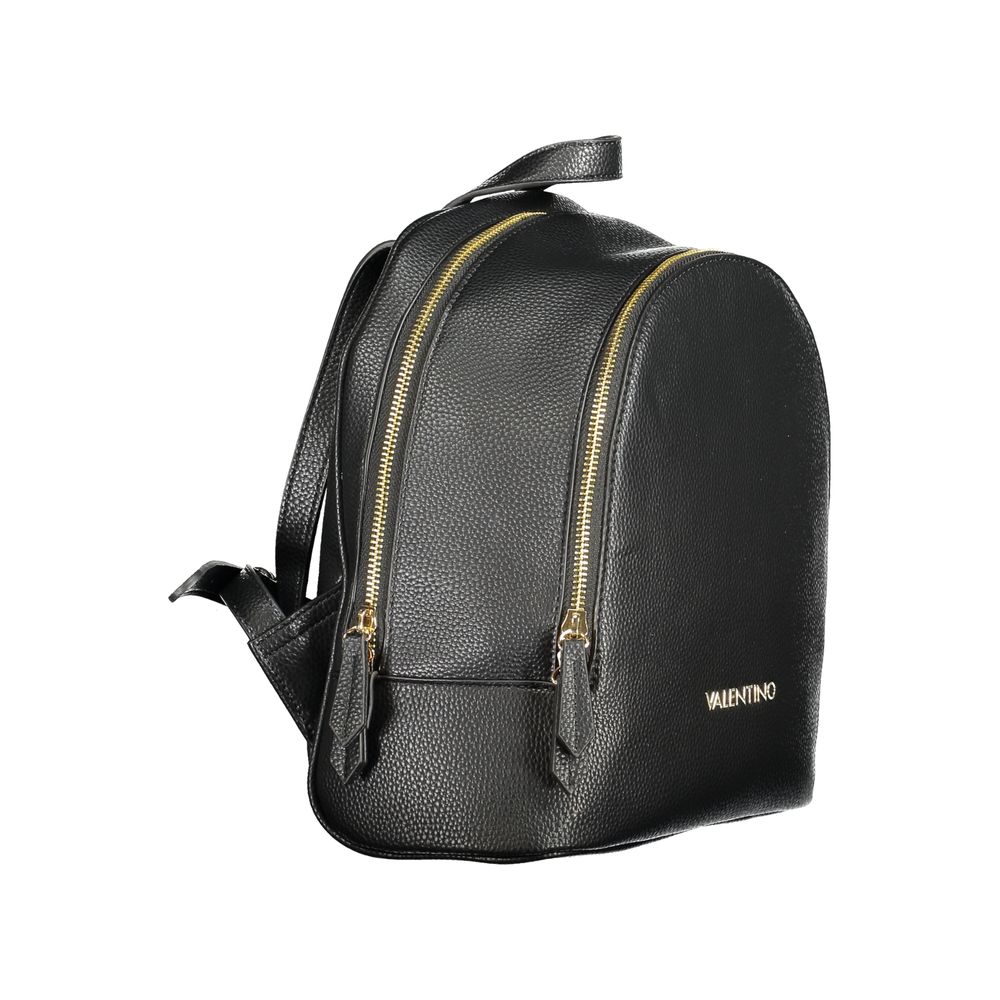Mario Valentino Black Polyethylene Backpack with adjustable straps, external pocket, dual internal pockets, and zip closure