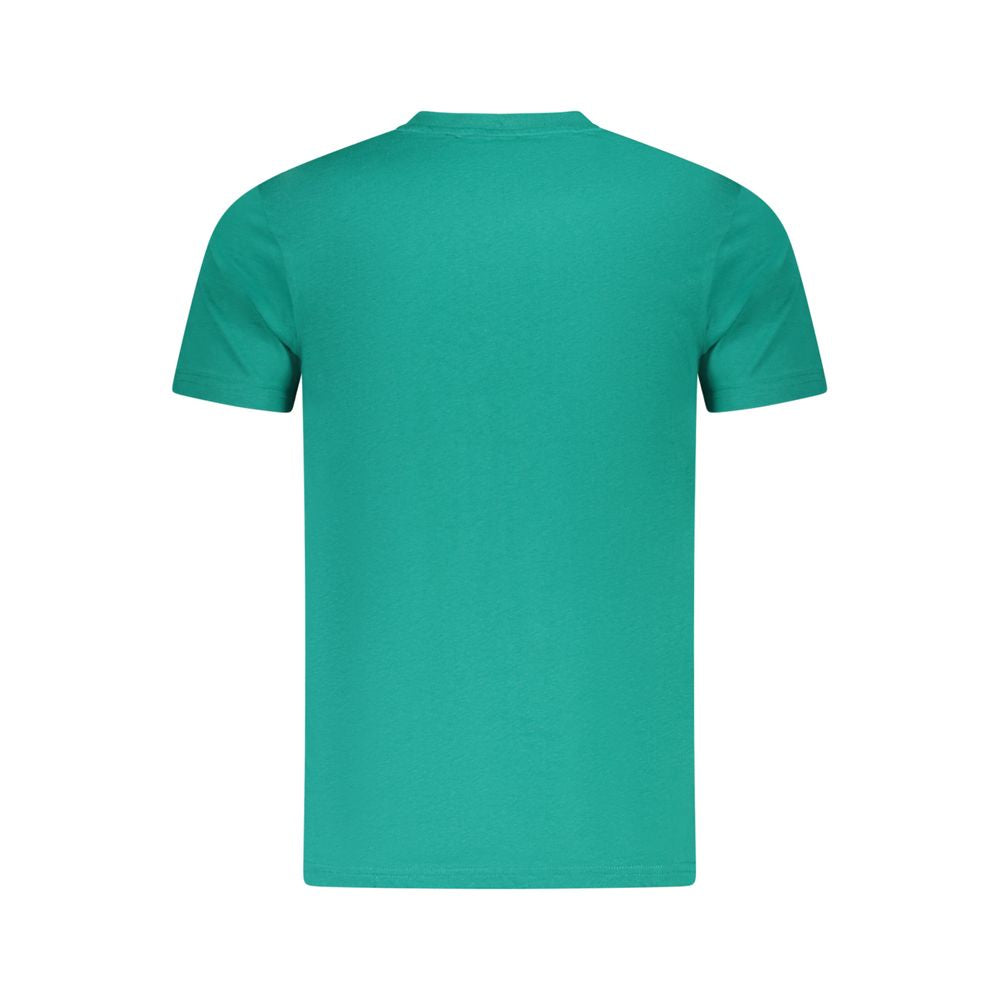 Cavalli Class Green Cotton Men T-Shirt with crew neck and short sleeves, featuring a bold emblem and logo for a luxury fashion statement.