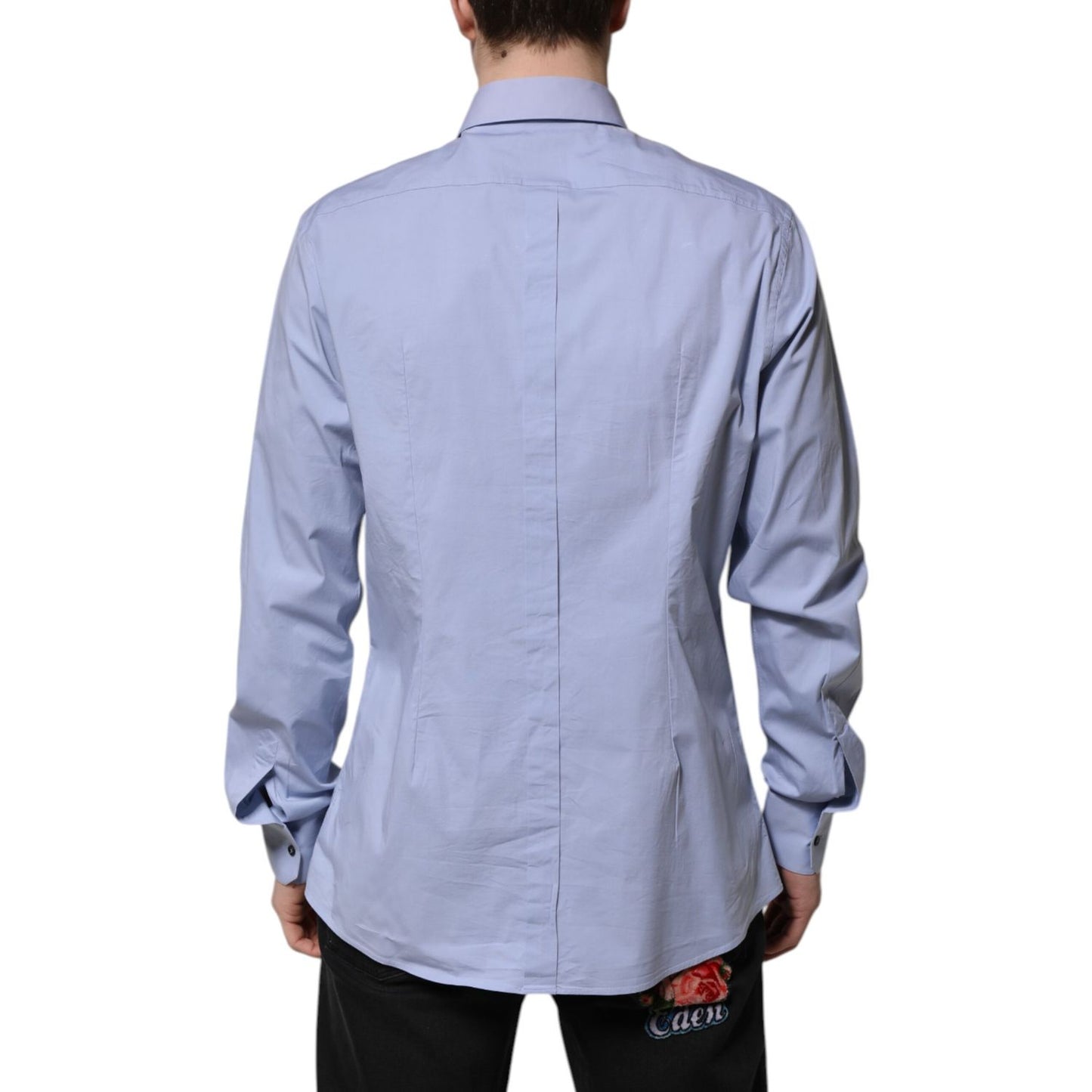 Dolce & Gabbana Blue Cotton GOLD Long Sleeves Dress Shirt