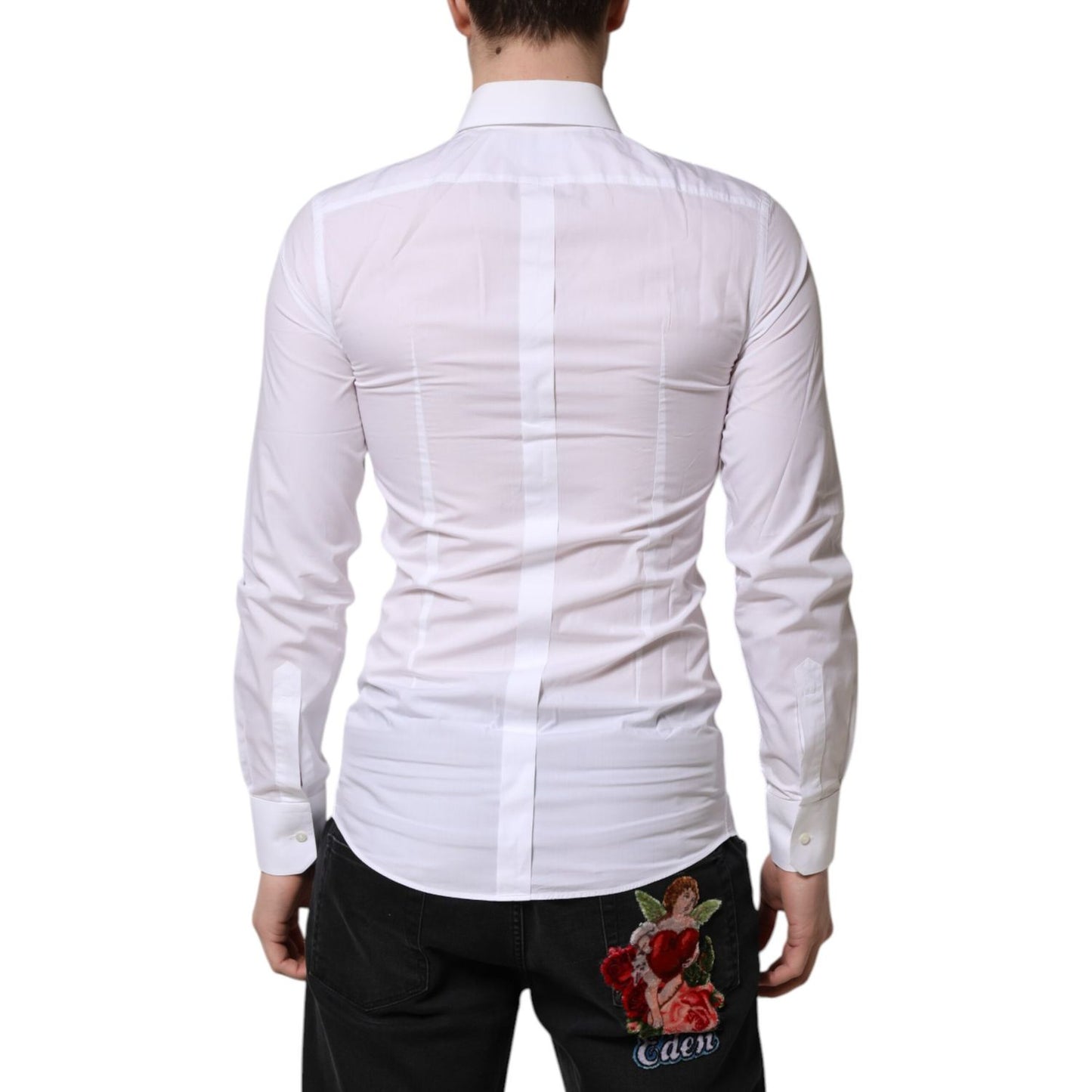Dolce & Gabbana White Cotton GOLD Long Sleeve Men Dress Shirt