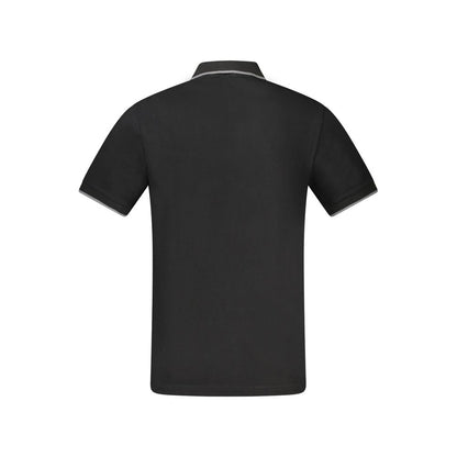 Hugo Boss Black Cotton Polo Shirt, short sleeve slim fit with 2 buttons, contrasting details, application embroidery logo, back view