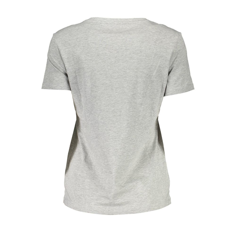 Back view of Guess Jeans Gray Cotton Women T-Shirt featuring sleek design, showcasing soft organic cotton blend material.
