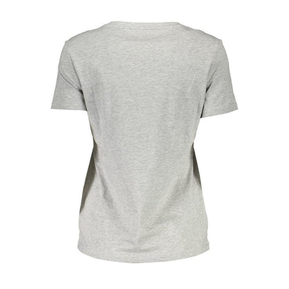 Back view of Guess Jeans Gray Cotton Women T-Shirt featuring sleek design, showcasing soft organic cotton blend material.