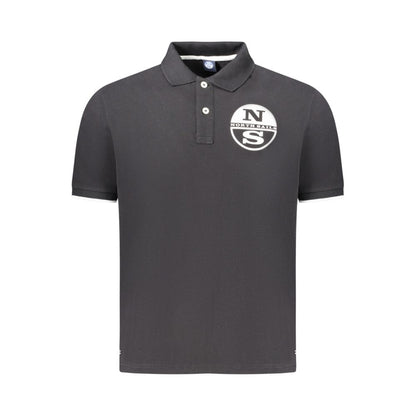 North Sails Black Cotton Men Polo Shirt with logo, featuring a 2-button placket and contrasting details, in a versatile black hue.