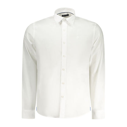 North Sails White Cotton Men Shirt with Italian collar and 1-button cuffs, featuring subtle embroidery for a sophisticated look.