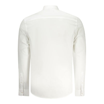 Back view of North Sails White Cotton Men Shirt with long sleeves, Italian collar, and 1-button cuffs, showcasing classic maritime style.