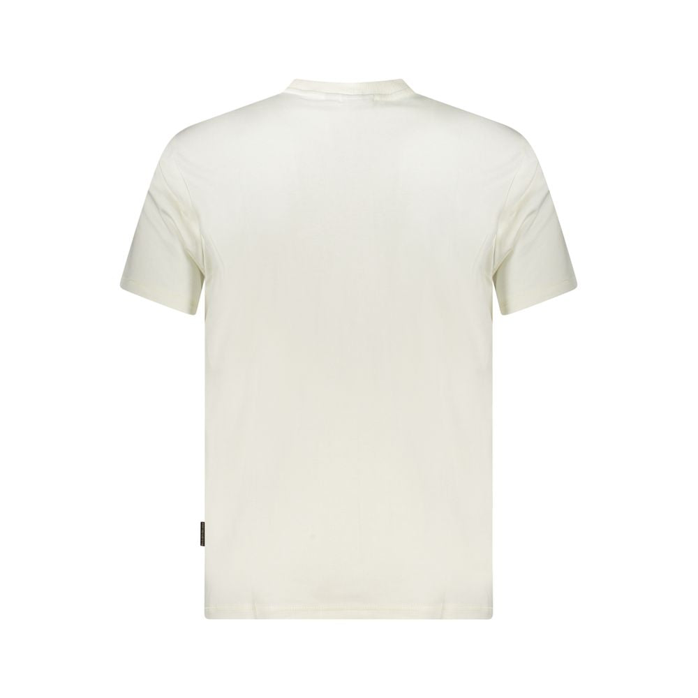 Back view of Napapijri White Cotton Men T-Shirt showcasing short sleeves and crew neck design.