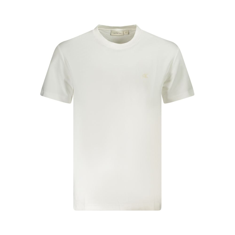 Calvin Klein White Cotton Men T-Shirt with logo, eco-friendly fabric, crew neck design for casual style.