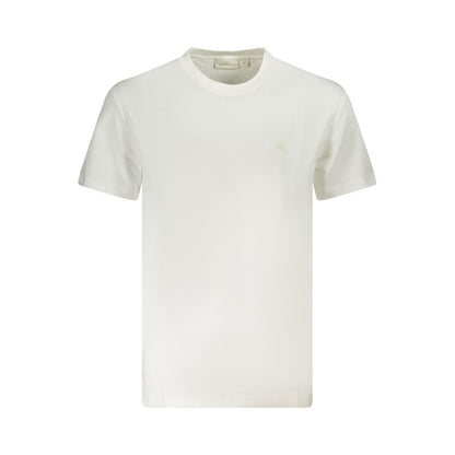 Calvin Klein White Cotton Men T-Shirt with logo, eco-friendly fabric, crew neck design for casual style.