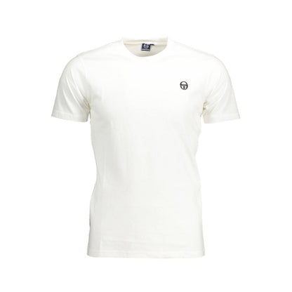 Sergio Tacchini White Cotton Men T-Shirt with short sleeves, crew neck, and signature logo embroidery for a stylish and comfortable look.
