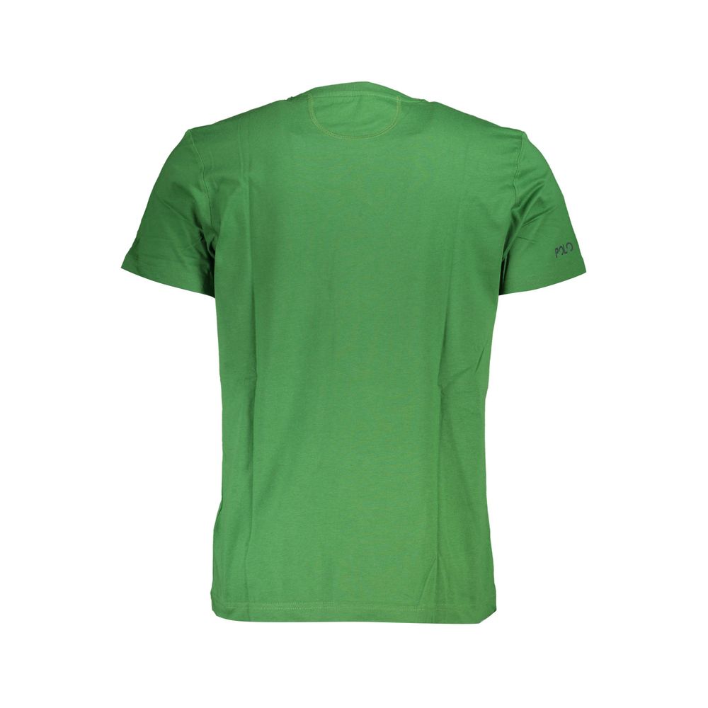 Back view of La Martina Green Cotton Men T-Shirt featuring short sleeves and crew neck design