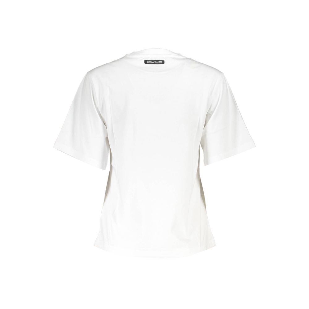 Back view of Cavalli Class White Cotton Women T-Shirt with round neck design