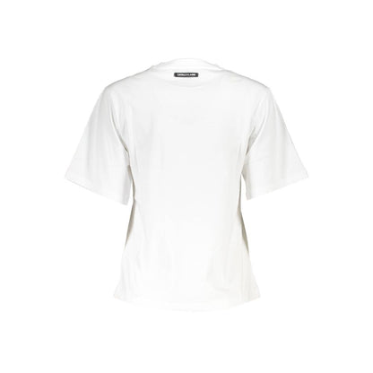 Back view of Cavalli Class White Cotton Women T-Shirt with round neck design