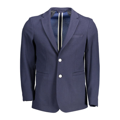 Gant Blue Cotton Men Jacket with modern 2-button closure showcasing sleek style. Perfect for elevating any wardrobe.