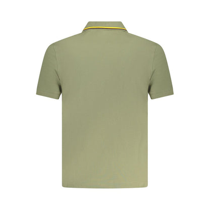 K-WAY Green Cotton Polo Shirt with short sleeves, 2 buttons, contrasting details, and logo application, back view.