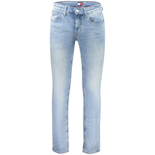 Tommy Hilfiger Blue Cotton Men Jeans with slim fit and washed effect in 5-pocket design. Perfect blend for style and comfort.