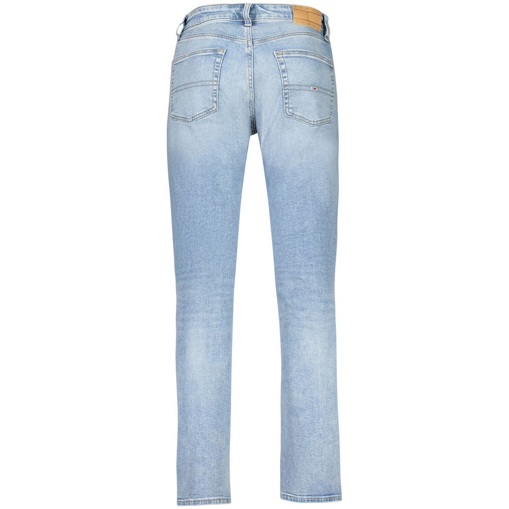Tommy Hilfiger Blue Cotton Men Jeans with slim fit and washed effect, viewed from back showing traditional 5-pocket design.