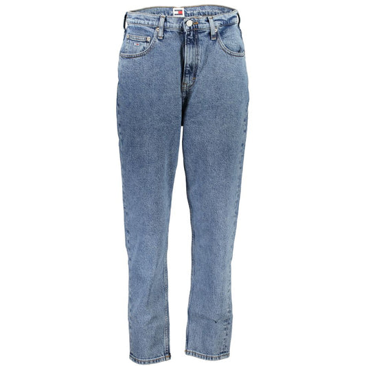 Tommy Hilfiger Blue Cotton Women Jeans with ultra high tapered fit and embroidered logo showcasing vintage style and comfort.