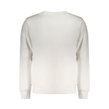 Back view of North Sails White Cotton Men Sweater with crew neck design, showcasing elegant brushed cotton texture.